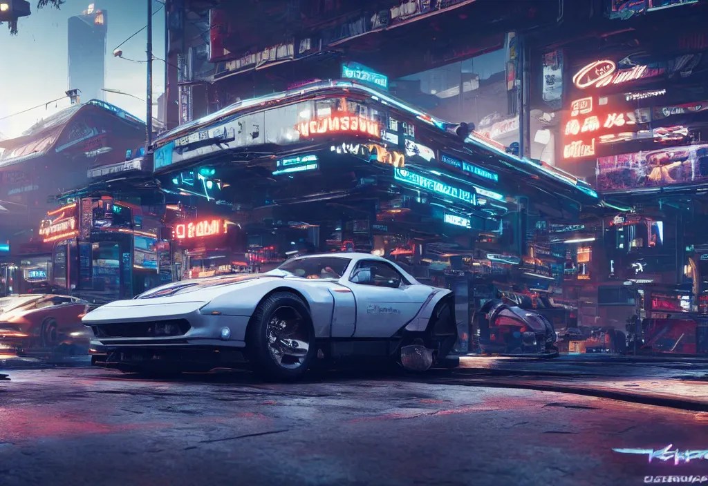 screenshot of a car in cyberpunk 2077, 4k render, Stable Diffusion