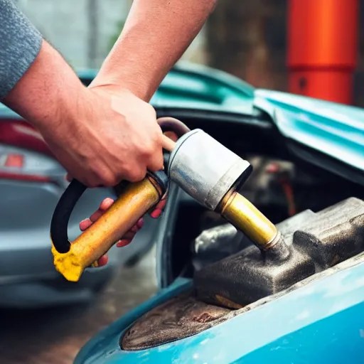 man siphoning fuel from a cars gas tank Stable Diffusion OpenArt