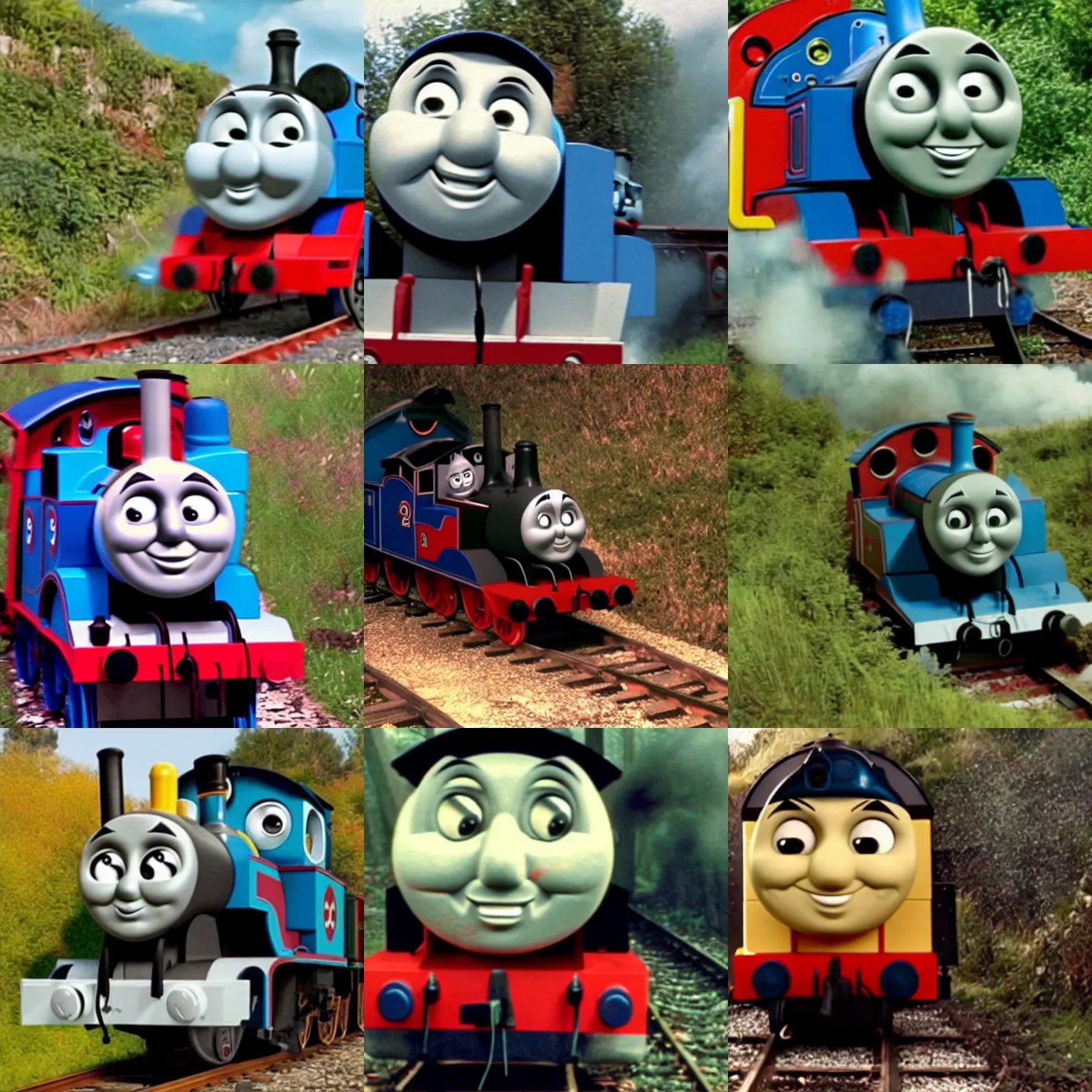cursed thomas the tank engine found footage scary | Stable Diffusion