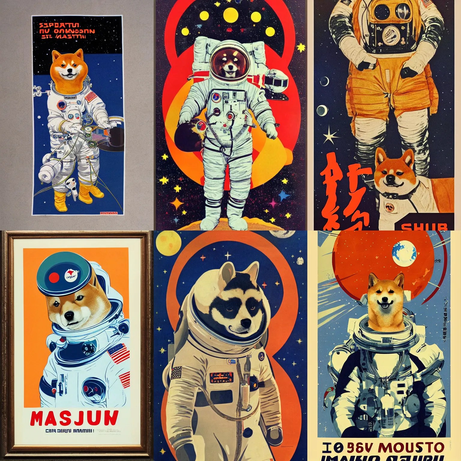 Shiba Inu cosmonaut portrait, mars mission, 60s Stable Diffusion