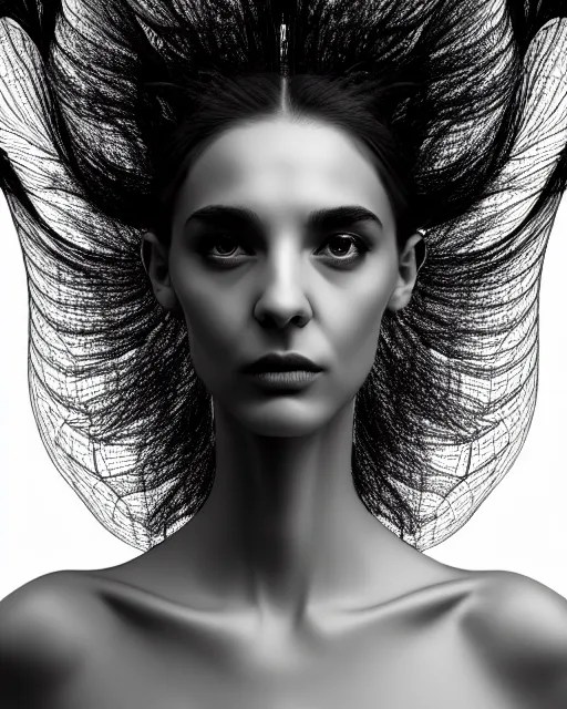 a black and white 3D render of a beautiful portrait of Stable