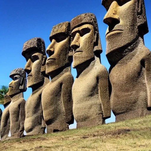 stone heads from the Easter island resembling Dwayne Stable Diffusion