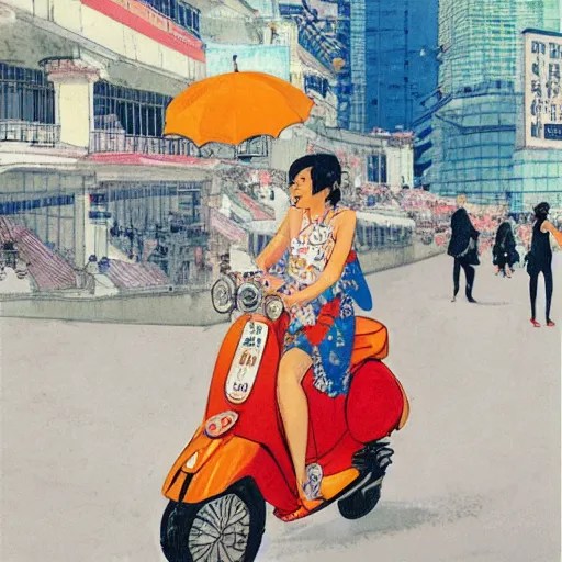 the orange haired vespa queen in hong kong, by amiet Stable