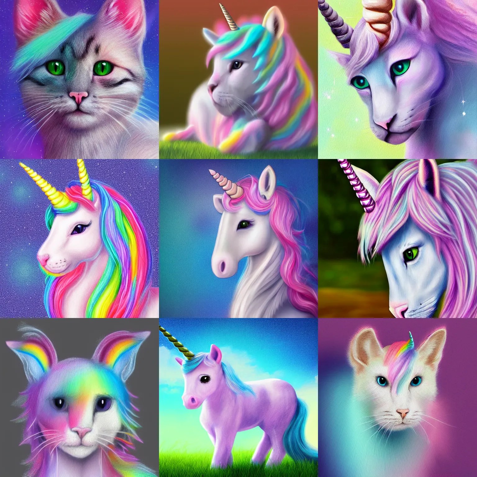 a very cute unicorn cat, pastel colours, digital art, Stable