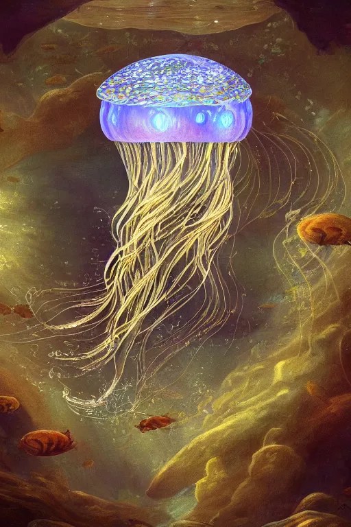 a beautiful painting of a cylindrical moon jellyfish Stable Diffusion
