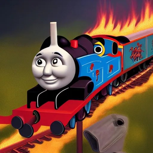 evil thomas the train engine breathing fire, Jim | Stable Diffusion