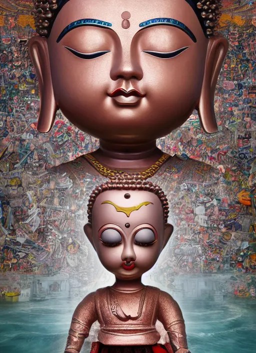 closeup portrait of tin toy girl buddha temple trap, Stable Diffusion