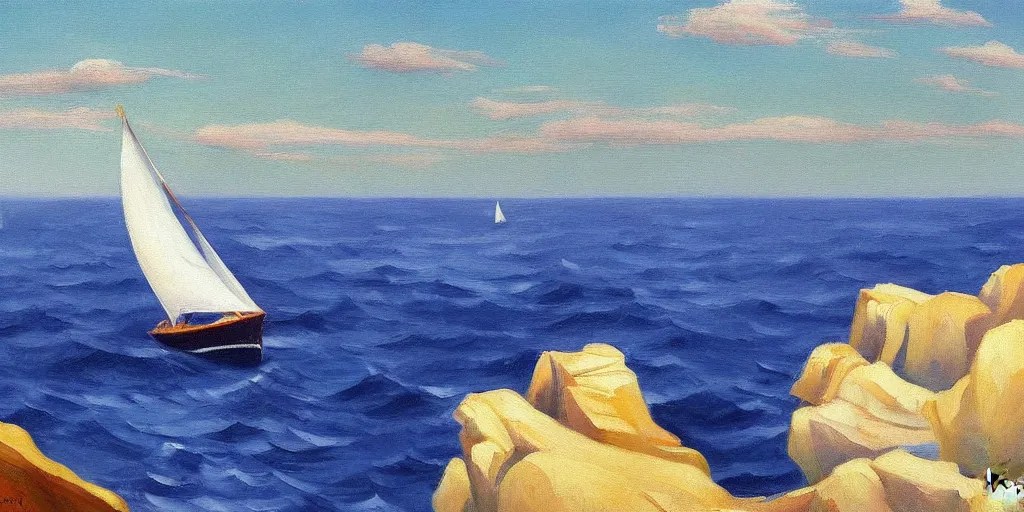 sailboat style of edward hopper windy waves cliffs Stable Diffusion