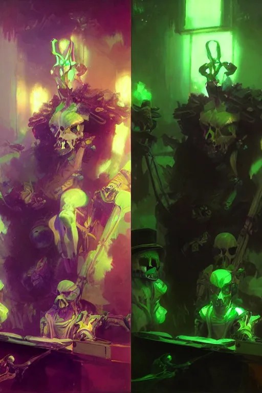 neon green skeleton in a purple room portrait dnd, Stable Diffusion