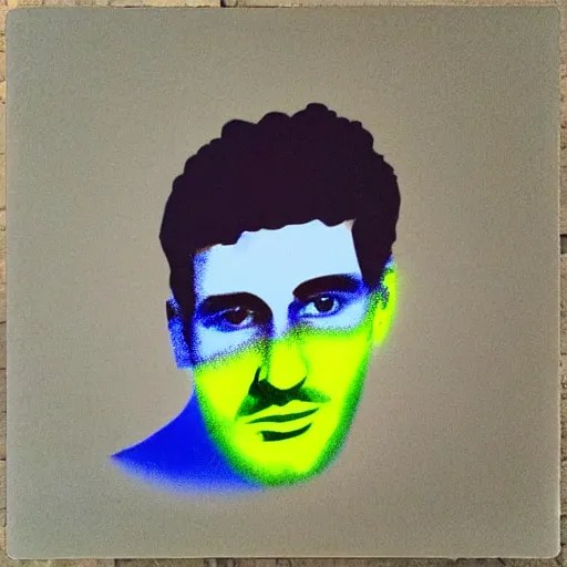 “Spray paint stencil portrait of a clean shaven Jewish Stable