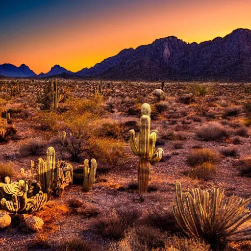 landscape of the sonoran desert at sunset, golden Stable Diffusion