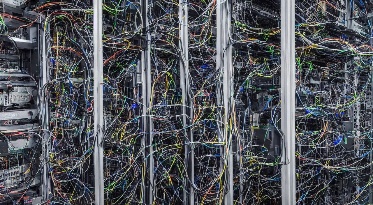 broken corrupted server rack computer crypto mining Stable Diffusion