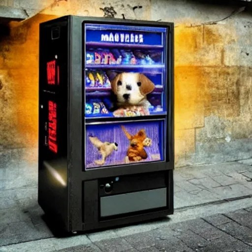 in a dark alley at night a vending machine sells Stable Diffusion