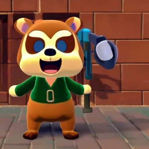 Tom nook from animal crossing demanding bells with a Stable Diffusion