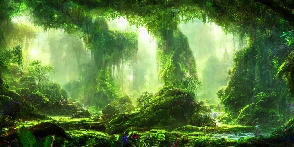 beautiful fantasy rainforest, saturated, detailed Stable Diffusion