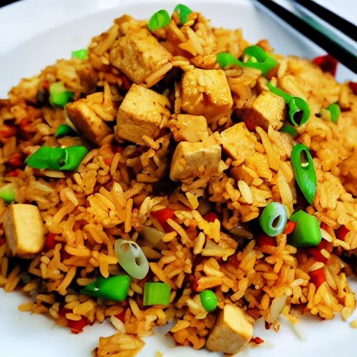 a photograph of the new tofu fried rice, chinese dish Stable