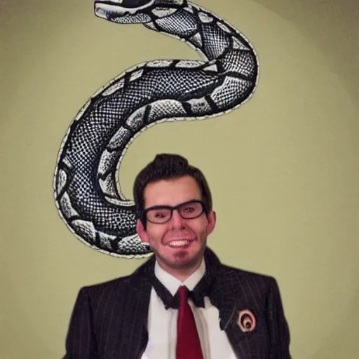 photo of a snake man wearing a suit, sticking its Stable Diffusion