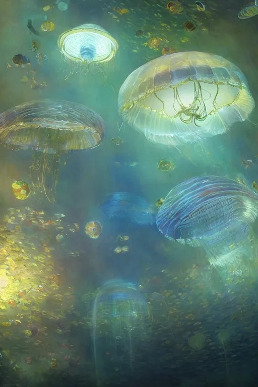 a beautiful painting of a cylindrical moon jellyfish Stable Diffusion