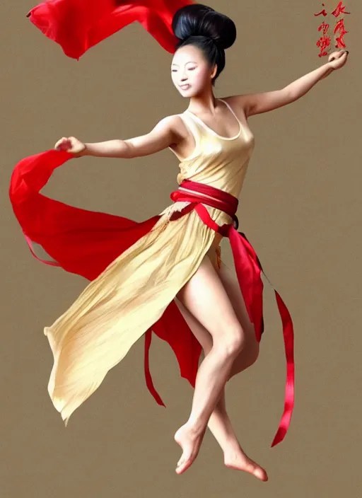 full body portrait of a dancer throwing silk belts, Stable Diffusion