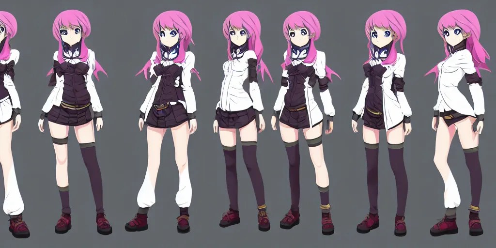an alchemist girl anime model sheet; in the fantasy Stable Diffusion