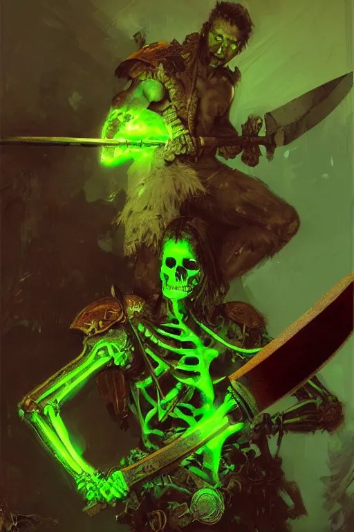 neon green skeleton with a large axe portrait dnd, Stable Diffusion