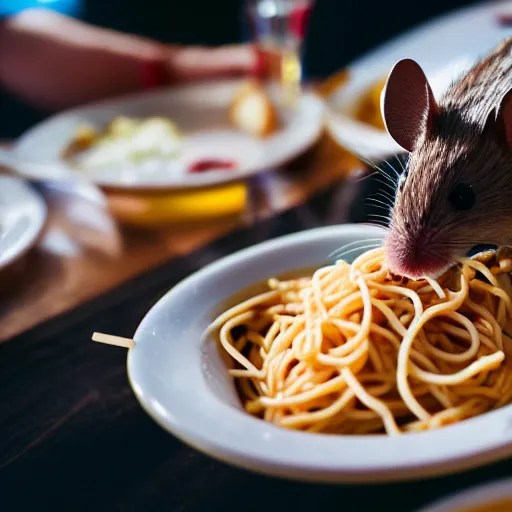 a group of mice stealing spaghetti from a man at a Stable Diffusion