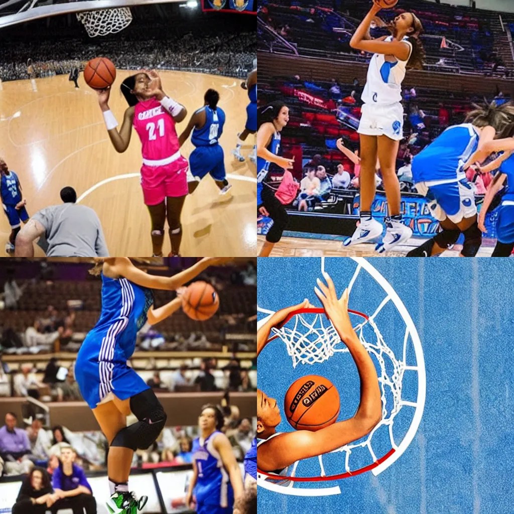 A female basketball player dunking the Earth Stable Diffusion