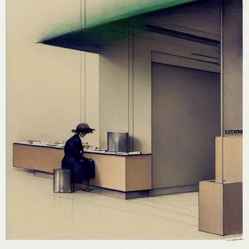 2 0 5 0 s minimalist customer service counter at Stable Diffusion