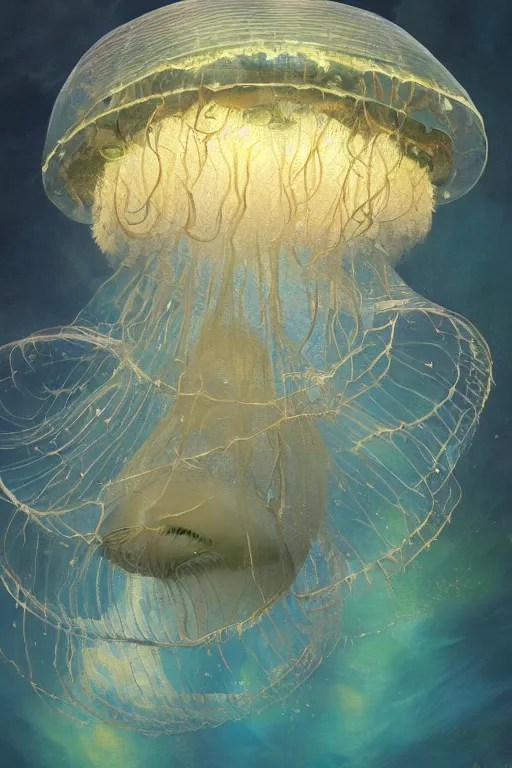 a beautiful painting of a cylindrical moon jellyfish Stable Diffusion