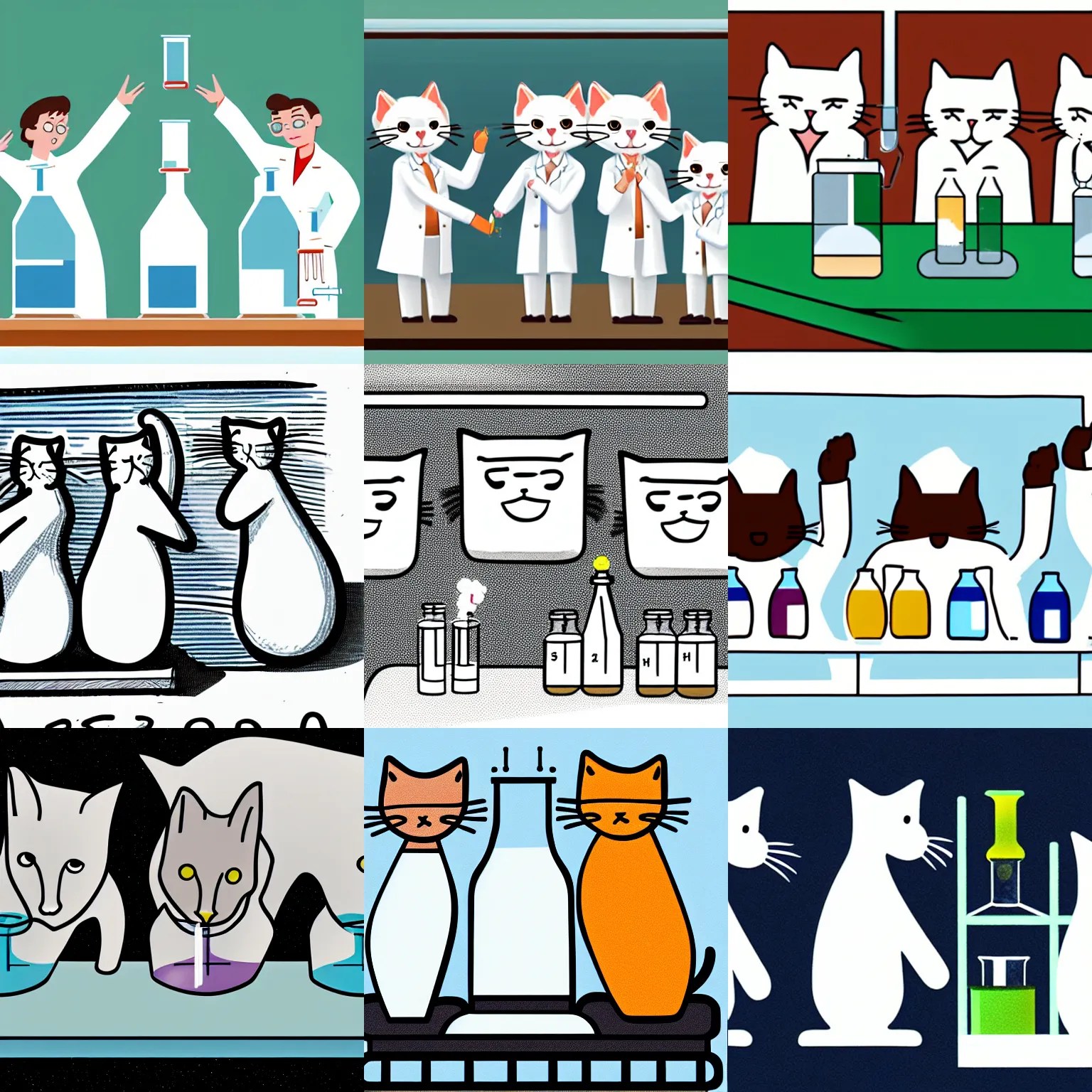 illustration of three cats in white lab coats doing Stable Diffusion OpenArt