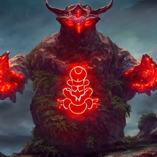 a large rock elemental with glowing red runes adorning Stable
