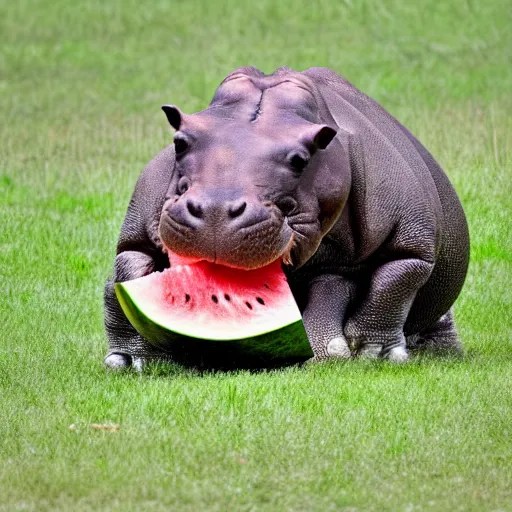 enthusiastic hippo eating a watermelon Stable Diffusion