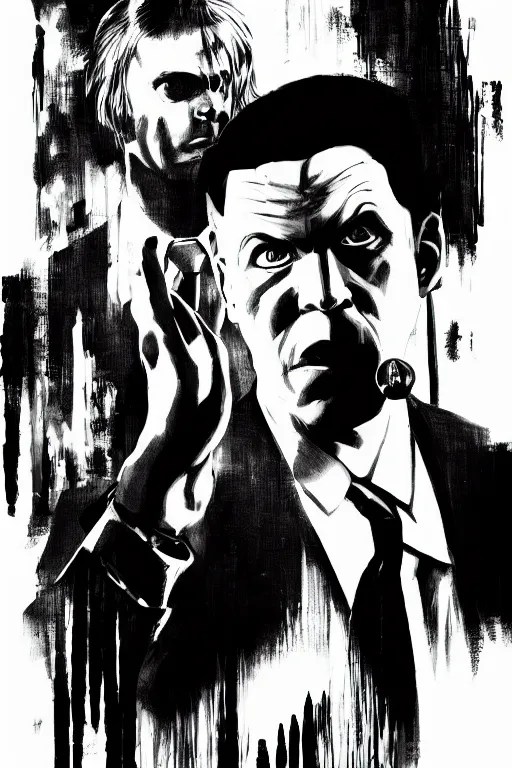 black and white illustration of Pulp fiction, neo noir Stable