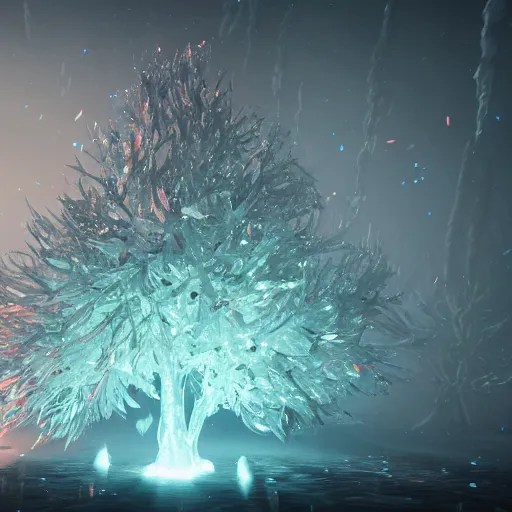 crystal tree splash, closeup, extremely gloomy Stable Diffusion