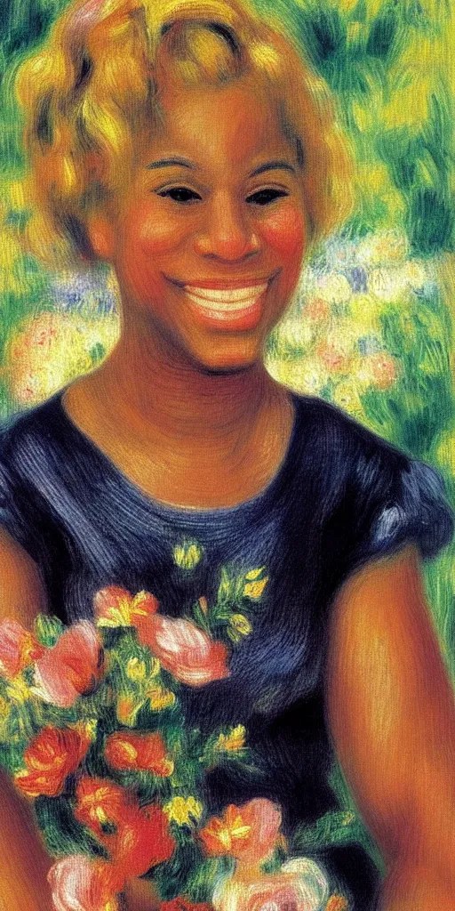 impressionist portrait of a smiling Black woman with Stable Diffusion