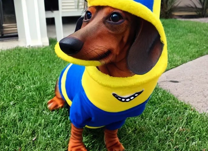Dachshund in a minion costume Stable Diffusion