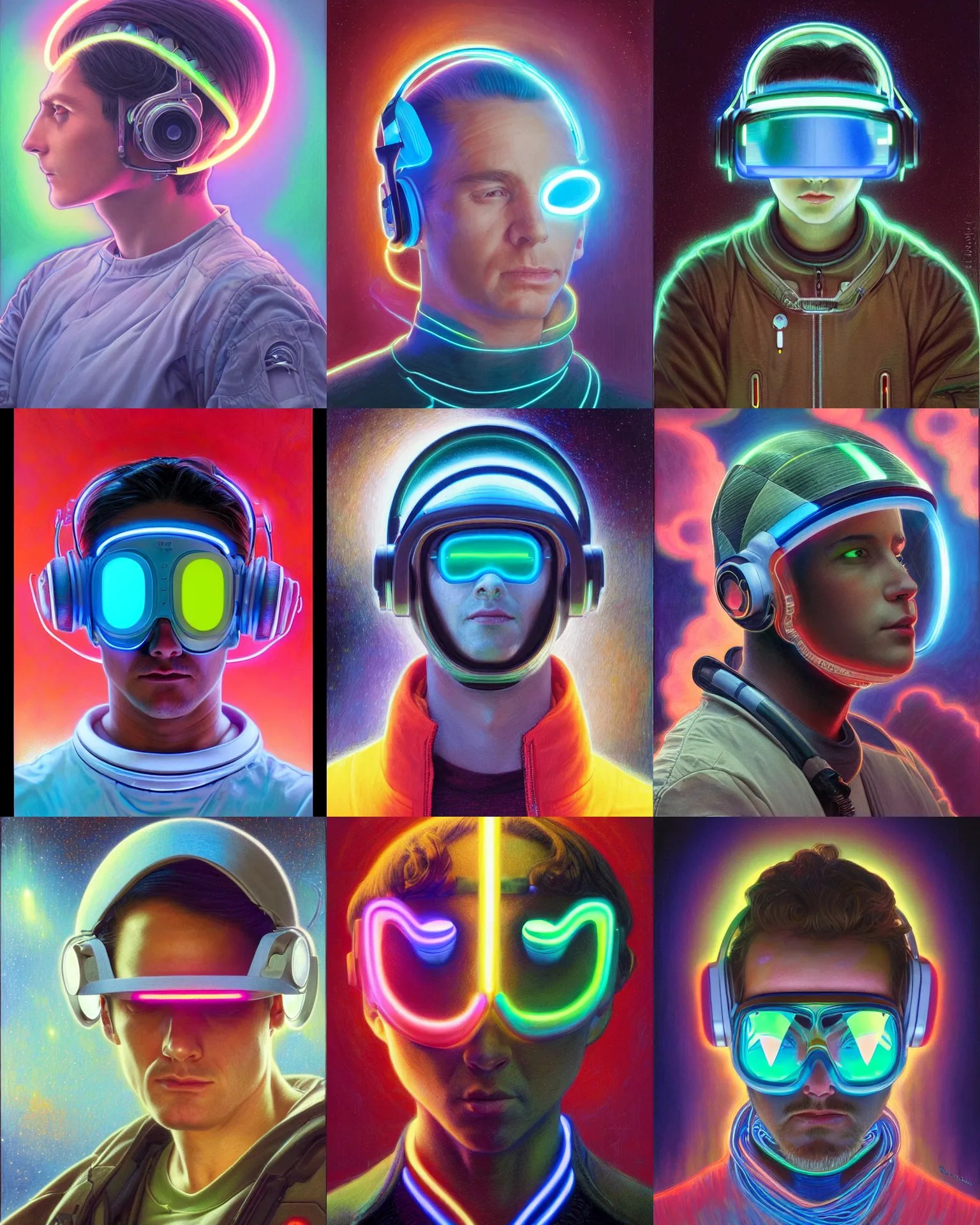 future coder, glowing visor over eyes and sleek neon Stable Diffusion