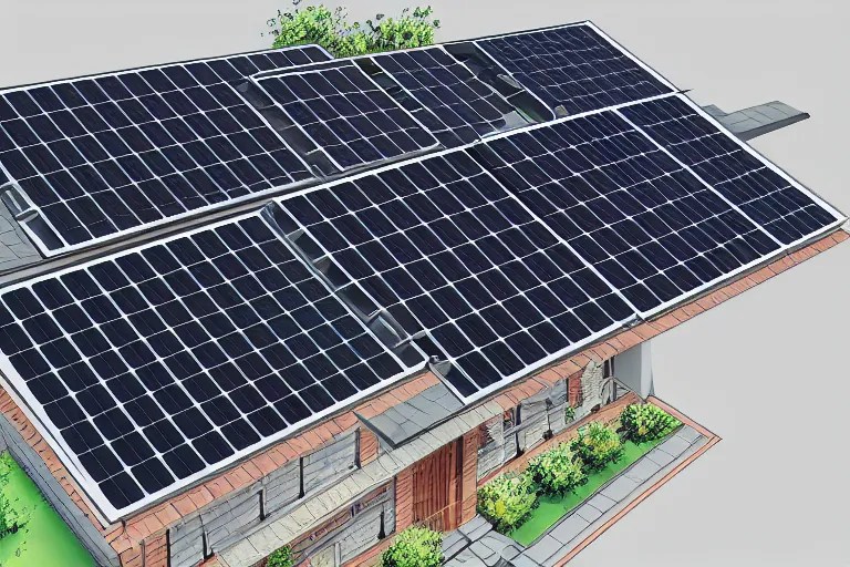 photovoltaic mansard roof illustration, isometric view Stable