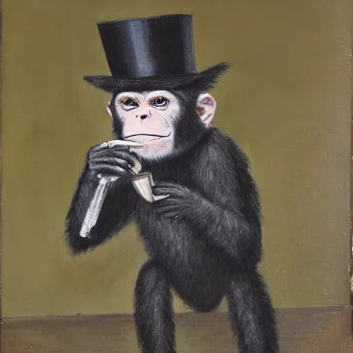 a monkey wearing a monocle and a top hat drinking tea, Stable Diffusion