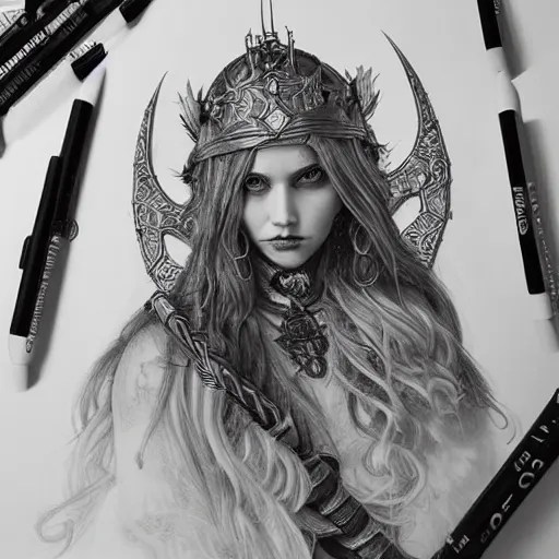 hyper realistic pencil drawing of a goth viking Stable Diffusion