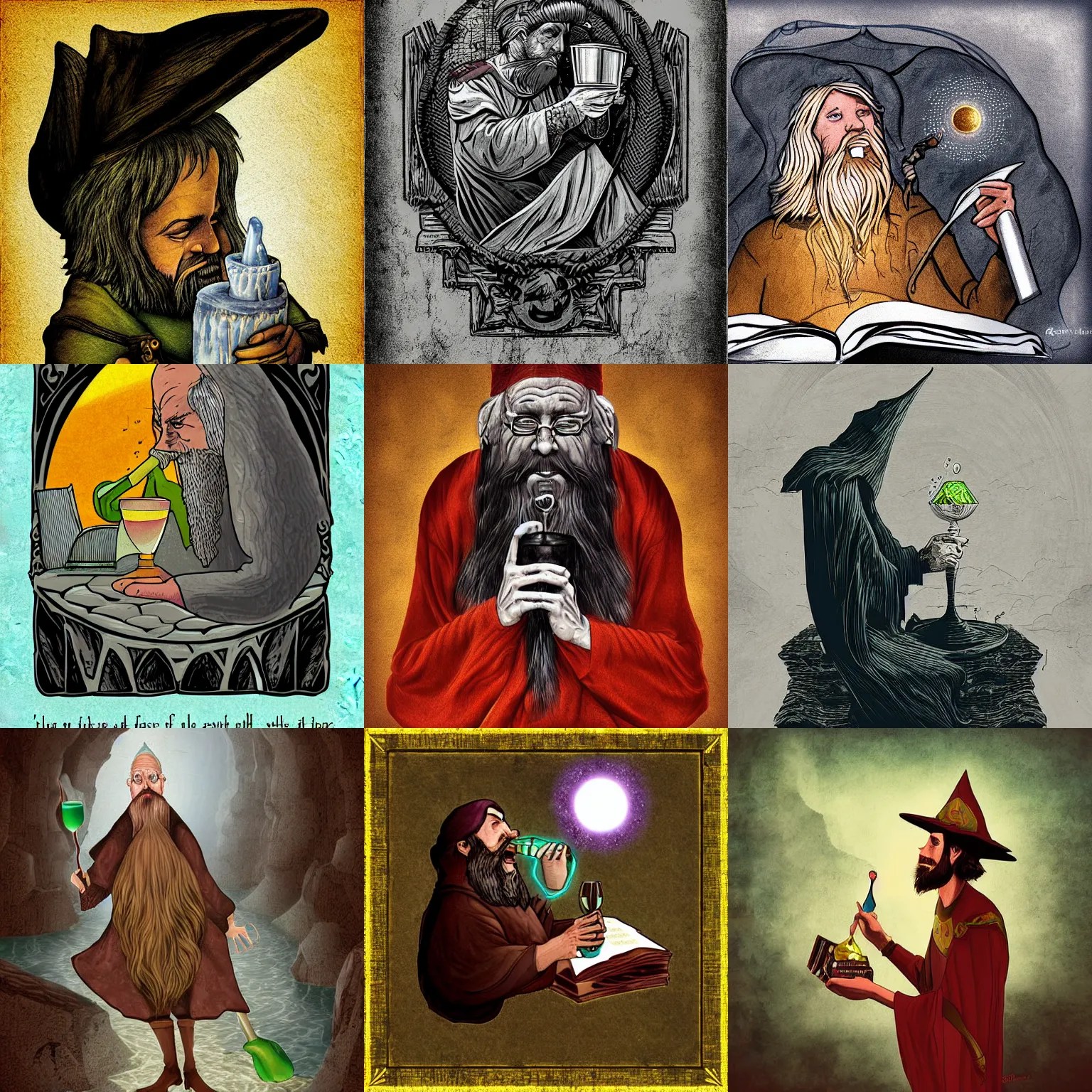 wizard drinking from the faountain of knowledge, Stable Diffusion