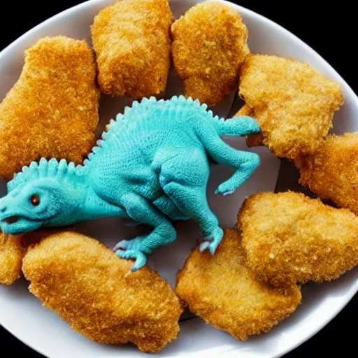 photo of chicken nuggets shaped like dinosaurs, Stable Diffusion