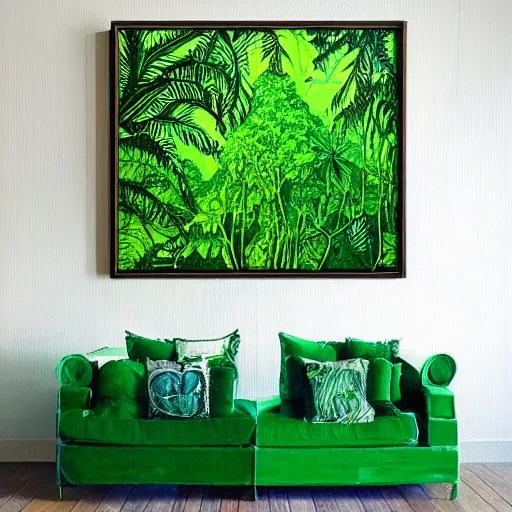rainforest scene, jelly green artist, vibrant green, Stable Diffusion