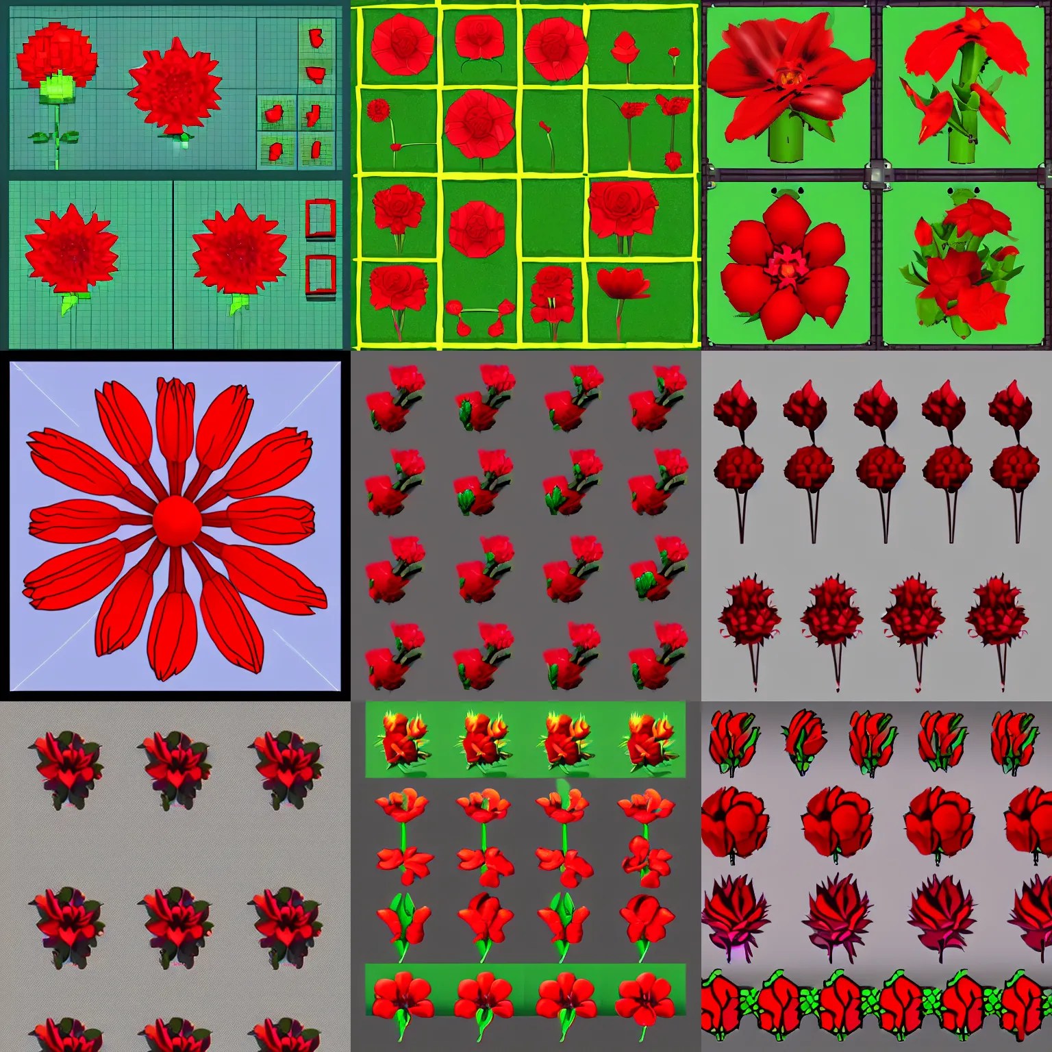 sprite sheet of a red flower. 6 4 x 6 4, animation, Stable Diffusion