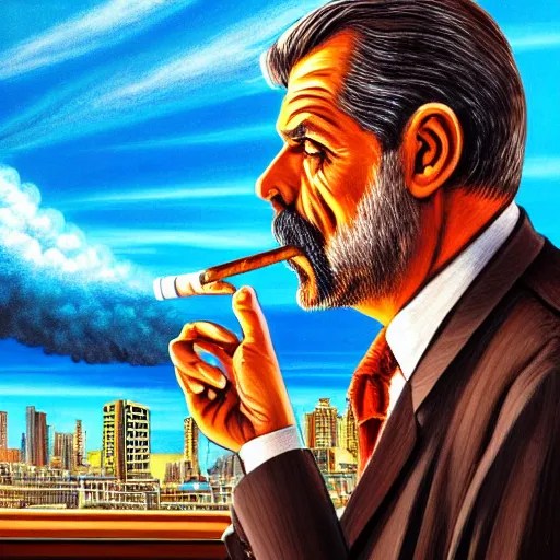 Mr. House, realistic, highly detailed face, looks at Stable Diffusion