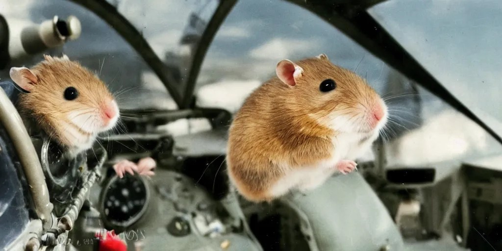 close up photograph of a hamster in the cockpit of a Stable Diffusion