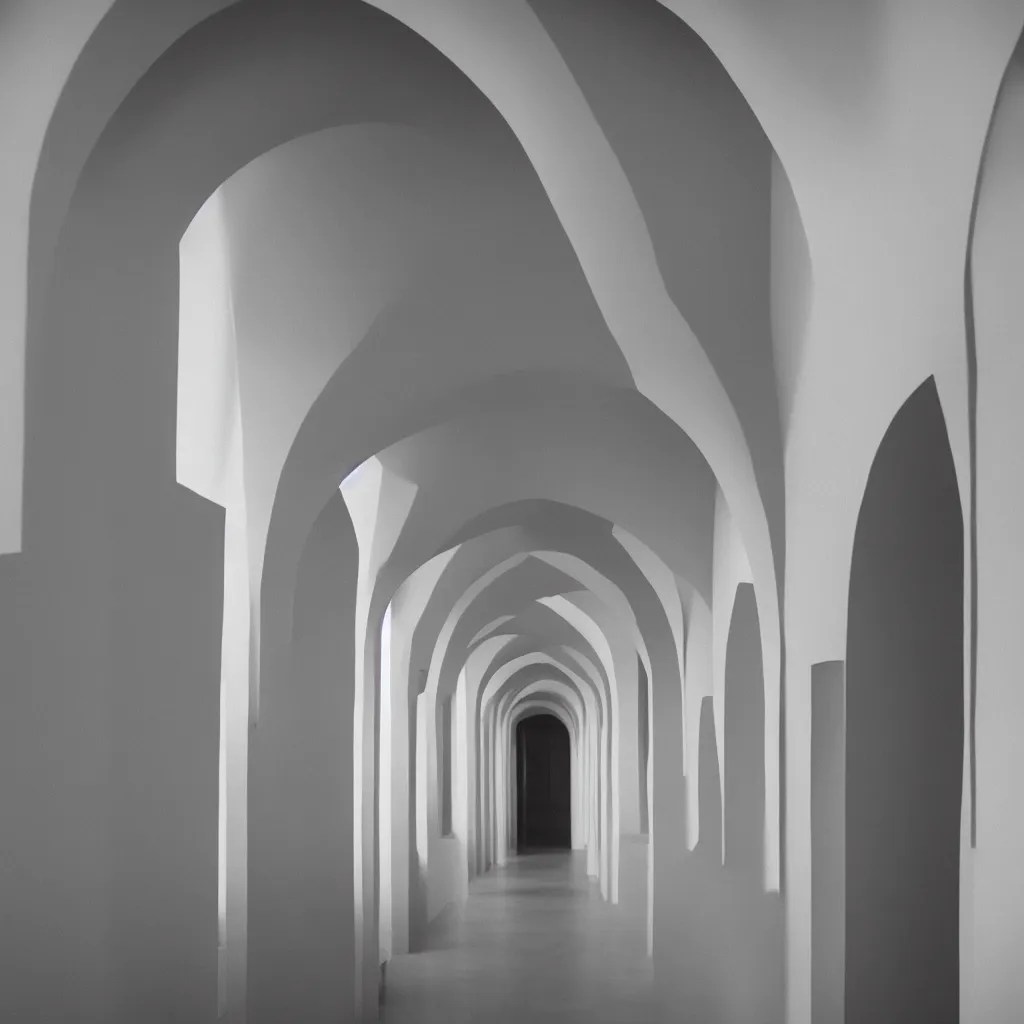 photograph of a hallway with multiple arches, pastel Stable Diffusion