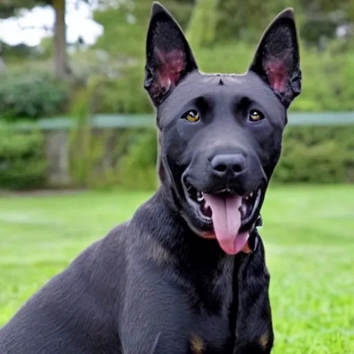 a black dog, malinois Pitbull mix, with striking brown Stable Diffusion