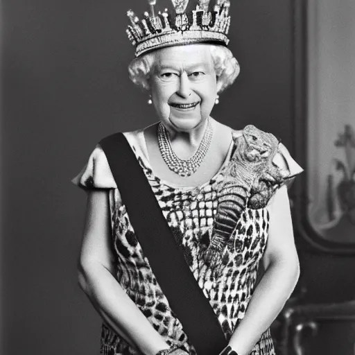 the queen of england as reptile, reptilian eyes Stable Diffusion