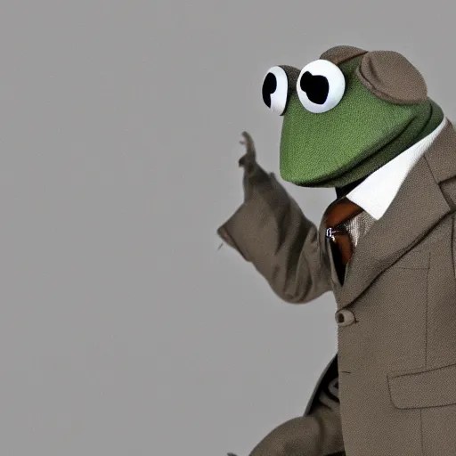 a sepia photograph of kermit the frog in a suit Stable Diffusion